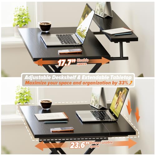 WOHOMO Folding Computer Desk with Adjustable Height, 23.6" x 31.5" x 25.6" Foldable Table with Monitor Stand, Small Office Desk for Bedroom, Space Saving Desk for Home Office, Easy Assemble, Black - color: Black