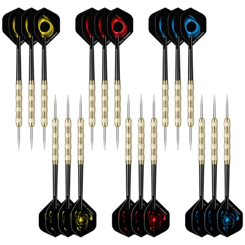 Accmor Metal Tip Darts, Steel Tip Darts, 14 Grams Professional Metal Darts, Darts Metal Tip Set, Metal Darts for Dartboard - color: Phantom Trace-Gold, style: 18 pack