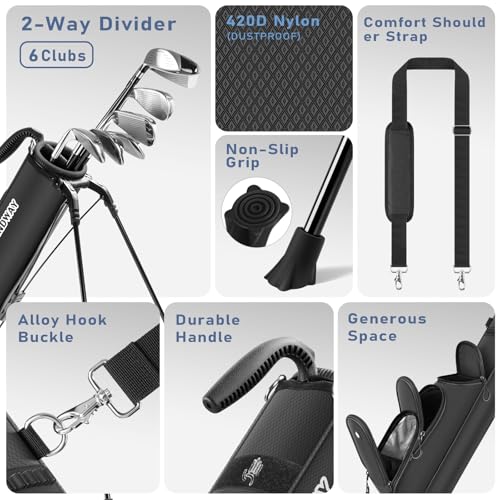 Findway Golf Stand Bag, [Upgraded Generous Space] Small Golf Bag for Driving Range, Par 3 & Executive Courses, Lightweight Sunday Golf Club Carry Bag with 3 Pockets - color: Black