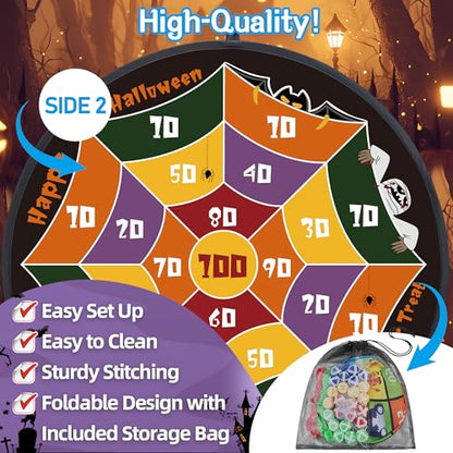 HELLO PAPAYA 29" Large Dart Board for Kids,with 24 Sticky Balls+12 Sticky Darts,Indoor/Sport Outdoor Fun Party Play Game Toys,Birthday for 3 4 5 6 7 8 9 10 11 12 Year Old Boys Girls - style: 2in1-100 Scores Halloween Target With 24 balls 12 darts
