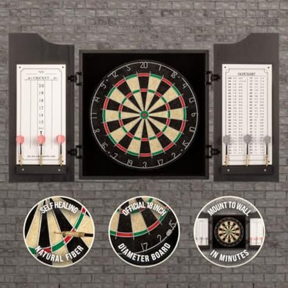 Dart Board Cabinet Set - Natural Pinewood Cabinet with Self-Healing Sisal Dartboard, 6 Steel Tip Darts, Dart Holders, Scoreboard, and Out Chart - Man Cave, Bar or Game Room Decor by Trademark Gameroom