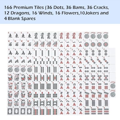 ZGME American Mahjong Set,166 White Tiles with Printed Rectangular Bag and Accessories,4 All-in-One Mahjong Racks with Pushers,Complete Western Mahjong Set - color: Light Blue
