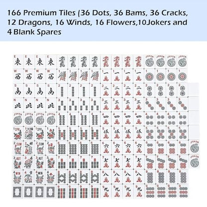 ZGME American Mahjong Set,166 White Tiles with Printed Rectangular Bag and Accessories,4 All-in-One Mahjong Racks with Pushers,Complete Western Mahjong Set - color: Light Blue