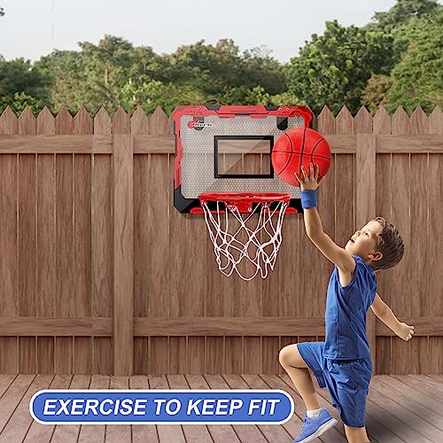 Indoor Basketball Hoop Set for Kids Adults, Pro Mini Basketball Hoop for Door Wall, Room Basketball Hoop Over The Door Outdoor Basketball Hoop with 4 Balls Toy Gift for Boy Girl - style: Red