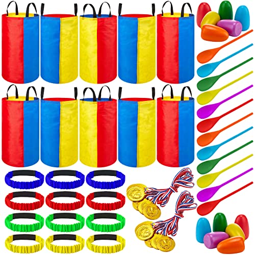 Yunsailing 40 Pieces Potato Sack Race Bags Large Bags Lawn Outdoor Games Party Games for Kids School Adults Family Backyard Party Birthday Outside Egg Spoon Race Easter - color: Rainbow