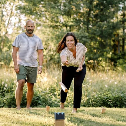 Vivere Kubb Yard Game Set Tournament Quality, Viking Chess Outdoor Clash Toss Yard Game with Carrying Case - Premium Rubber Wood with Corner Stakes