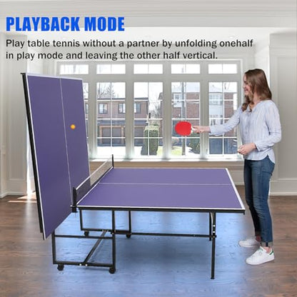 Professional Outdoor Table Tennis Tables,Foldable &Portable Ping Pong Table Set for Indoor & Outdoor Games with Net for Adults/Teens,2 Table Tennis Paddles and 3 Balls