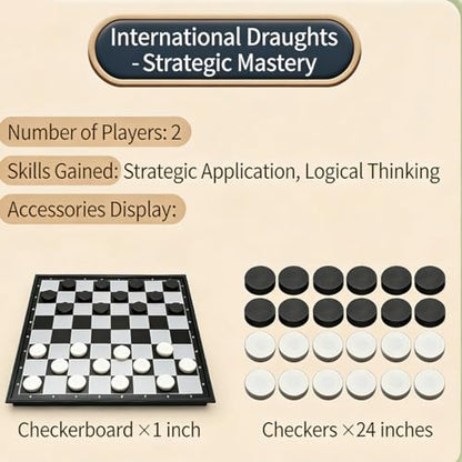Classic Folding Checkers Set, 8x8 Checker Board with 24 Pieces, 9x9 Inch Portable Travel Checkers for Family