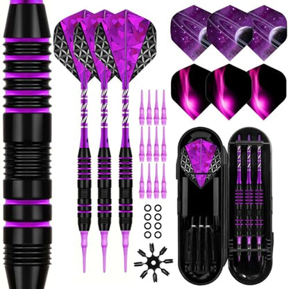 Soft Tip Darts Set - Darts Plastic Tip Sets,3 Aluminum Shaft Professional Darts Plastic Tip Sets 2BA Replacement Tips Professional Soft Darts,Plastic Darts for Electronic Dart Board