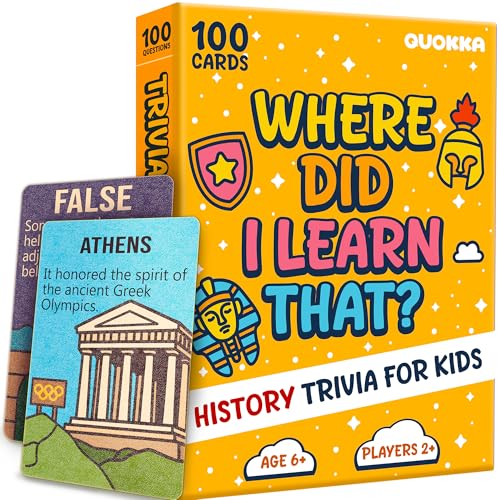 QUOKKA Trivia Games for Kids – History Facts & World History – Fun Card Game for Family Game Night – Educational Trivia Cards for Kids, Family and Adults – Travel Games Gift for Boys & Girls 4-8 - color: History