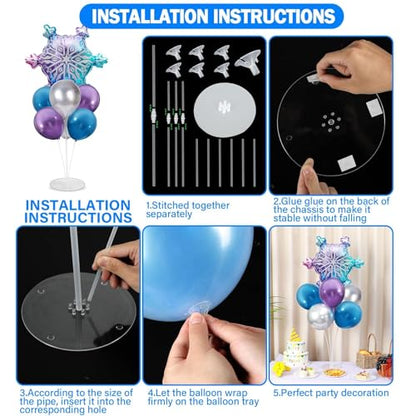 Snow Birthday Party Balloons Stand Kit 2 Sets With Snowflake Foil Balloons for Winter Wonderland Girl Princess Birthday Party Themed Decorations - Balloon Centerpiece for Tables - style: Snow