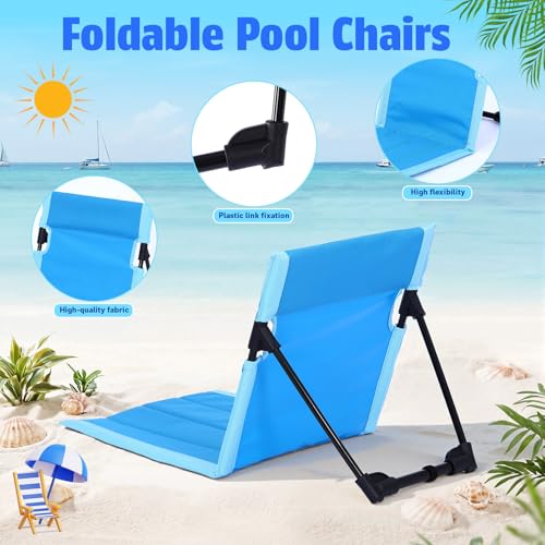 Gerrii 3 Pcs Foldable Poolside Beach Chairs Set with Side Table for Edge of Pool Portable Beach Chairs Folding Pool Seats with Back Support Carry Bag for Adults Traveling Camping Picnic Lawn