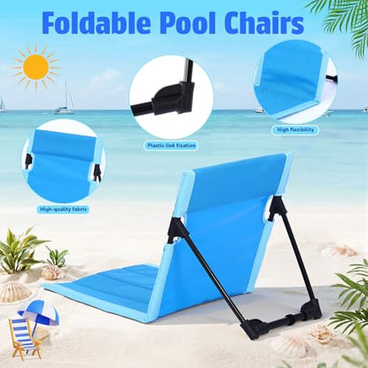Gerrii 3 Pcs Foldable Poolside Beach Chairs Set with Side Table for Edge of Pool Portable Beach Chairs Folding Pool Seats with Back Support Carry Bag for Adults Traveling Camping Picnic Lawn