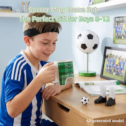 Soccer Gifts Mug Set with A Ball and Finger Shoes, Soccer Coach Gifts, Funny Coffee Mug, Interactive Game Football Gifts for Boys 8-12, Men, Dad, Fathday's Day, Birthday, Christmas, 12 Oz