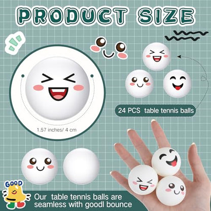 24 Pcs Novelty Table Tennis Balls 3 Special Emotion Face Cute Table Tennis Balls Accessories for All Golfers Birthday Fun Gift Game Art Pet - color: white