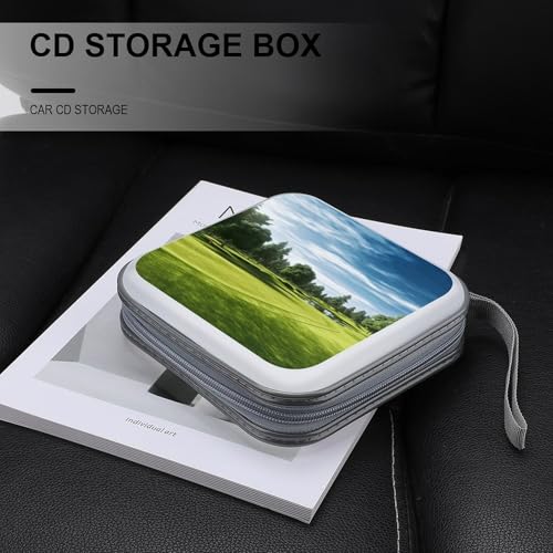 Golf Course Lawn CD Case 40 Capacity DVD Case Portable Zipper CD Case Holder Protective DVD Disc Wallet Bag Large Storage CD Wallet CD DVD Organizer for Car Home Travel