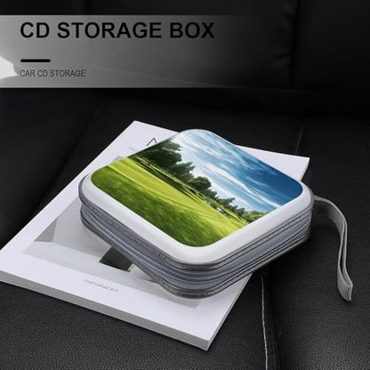 Golf Course Lawn CD Case 40 Capacity DVD Case with Zipper Disc Storage Organizer Portable CD Holder Storage Hard Plastic DVD Wallet Holder Organizer for Home Car Travel