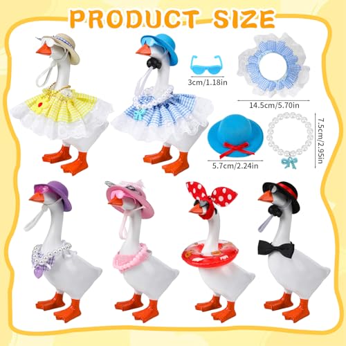 6 Sets Mini Desk Goose Outfits 7 Inches Mini Desk Goose Clothes with Cute Felt Hat Necklace Dresses and Sunglasses for Magnetic Porch Geese Key Holder Decor Gifts - style: 6 Sets-Desk Goose Outfits