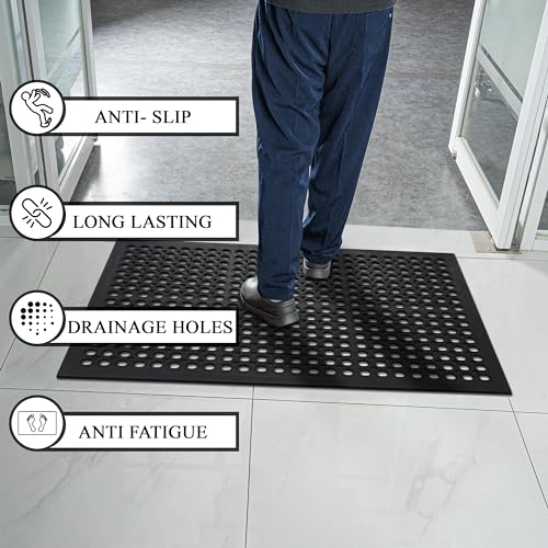 A1 Home Collections New All Purpose Anti Fatigue Versatile Rubber Floor Non-Slip Mat with Drain Holes, Workplace Mat, Restaurant Kitchen Mat, Commercial Utility Garage Floor Mat - 32" x 47" (2 Pack) - size: 2 Pack - 47"L x 32"W x 0.6"Th