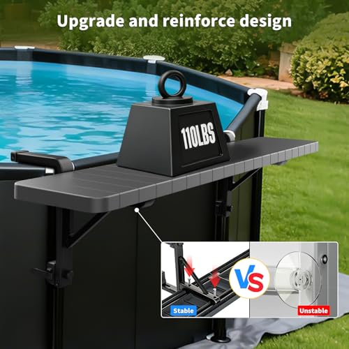 CLICLIET Pool Bar for Above Ground Pool, Pool Side Table with 49"×9.6" Rust-Free ABS Top, Fits 4.4" or Less Top Rail, Holds 110 lbs, Upgrade Swim-Up Portable Poolside Bar Accessories for Frame Pools