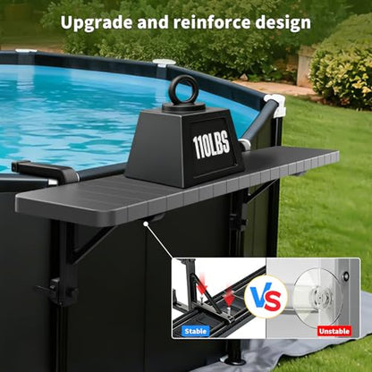 CLICLIET Pool Bar for Above Ground Pool, Pool Side Table with 49"×9.6" Rust-Free ABS Top, Fits 4.4" or Less Top Rail, Holds 110 lbs, Upgrade Swim-Up Portable Poolside Bar Accessories for Frame Pools