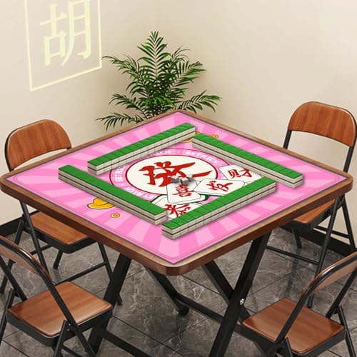 Mahjong Mat, Non-Slip Noise Reducing Game Mat, 31.5 Inch Mahjong Table Mat,Mahjong Mat with Cloth Bag and Carton Storage,Suitable for Mahjong, Dominoes, Solitaire and Other Games. (Rich-Pink) - color: Rich-pink