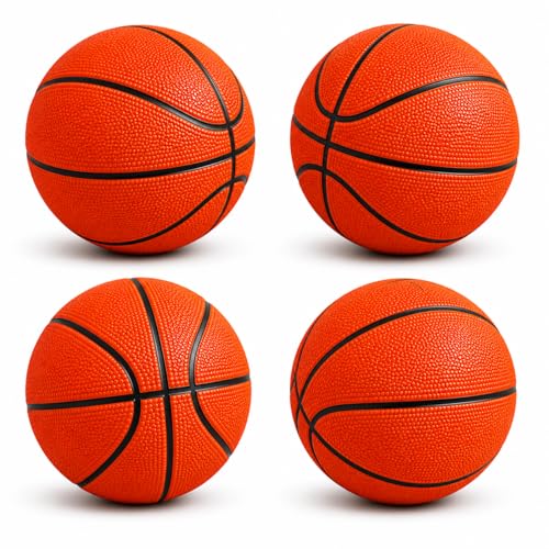 The Dreidel Company 7" Mini Rubber Basketball for Kids – Size 3 Youth Indoor Outdoor Basketball with Easy Grip Pebbled Texture for Mini Hoops, Toddlers and Beginner Ballers - size: 4-Pack