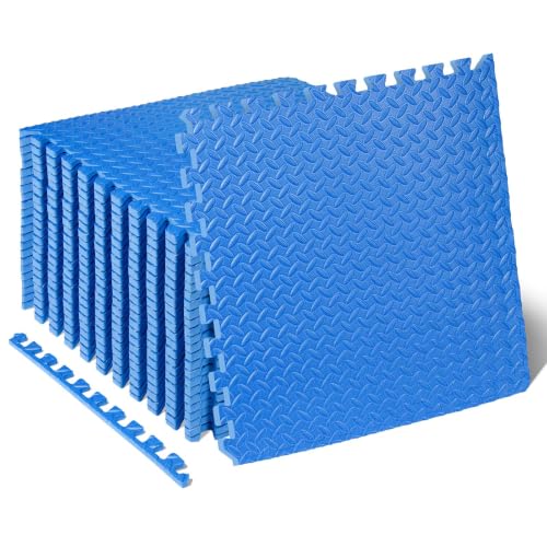 ProsourceFit Exercise Puzzle Mat 1/2-inch, EVA Interlocking Foam Floor Tiles for Home Gym, Workout Equipment, Kids Play Areas, Blue, 96 SQ FT - 24 Tiles - color: Blue, size: 24 Pack (96 SQ FT)
