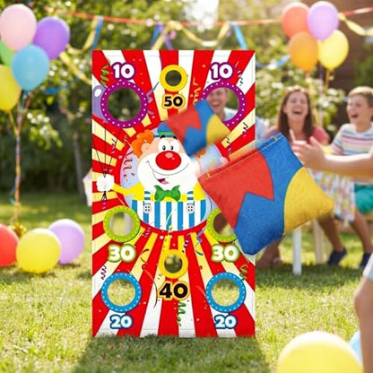 Carnival Bean Bag Toss Game Banner, Circus Party Throwing Game with 8 Holes, Fun Outdoor Indoor Carnival Party Decoration Supplies for Kids Adults