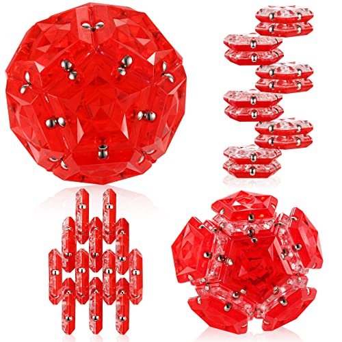 RoomyRoc Magnetic Fidget Sphere - Pentagons Magnets Balls - 12 Piece Set - Crystal Red - Magnet Fidgets Toy - Creativity Beyond Imagination, Inspirational, Recreational, Desk Toys for Adults - color: Crystal Red
