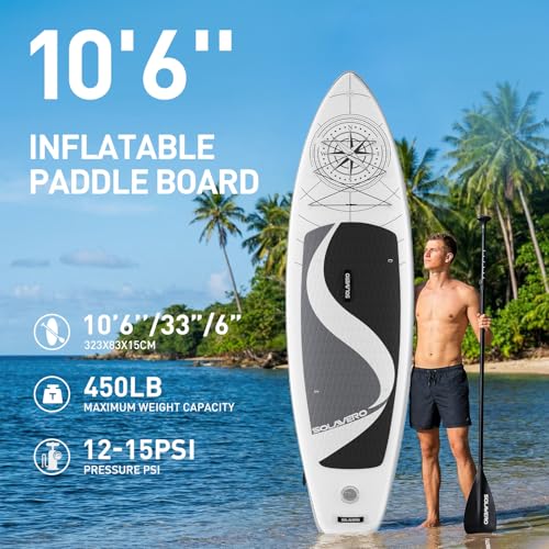 SOLAVERO 10'6" Inflatable Paddle Board for Adults, Stand Up Paddle Board with Premium SUP Accessories,Anti-Slip EVA Deck for Youth & Adults of All Skill Levels - color: Compass
