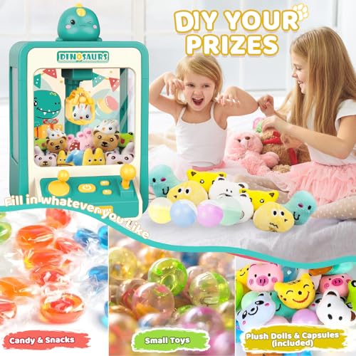 Claw Machine for Kids, Dinosaur Claw Machine Arcade Toy for Girls Boys 3+, Mini Vending Machine for Kids with 10 Mini Plush Toys, Electronic Party Prize Candy Dispenser Toy Game for Birthday Gift