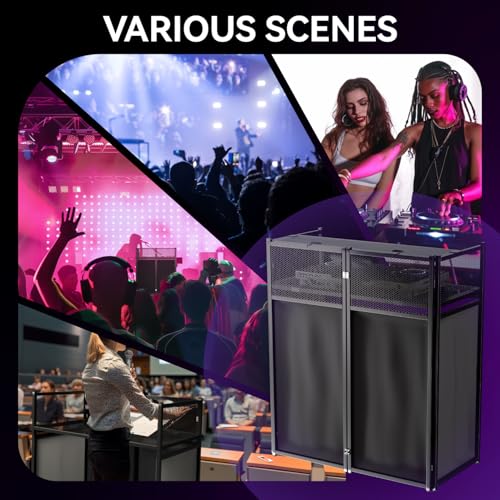 Portable DJ Booth Table,Foldable DJ Table Stand with White & Black Scrim,Adjustable DJ Facade Booth Station Metal Frame with Cable Hole for Private Events, Clubs, Bars (40x20 Double Deck) - size: 40x20 Double Deck