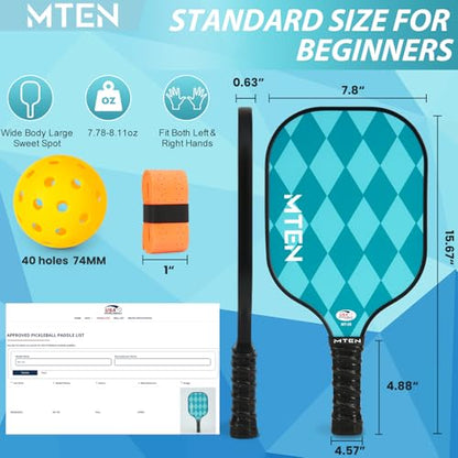 Pickleball Paddles Set of 2 or 4, or Single Paddle – USAPA Approved Fiberglass Surface Pickleball Rackets Set for Men & Women - color: Lake blue*2