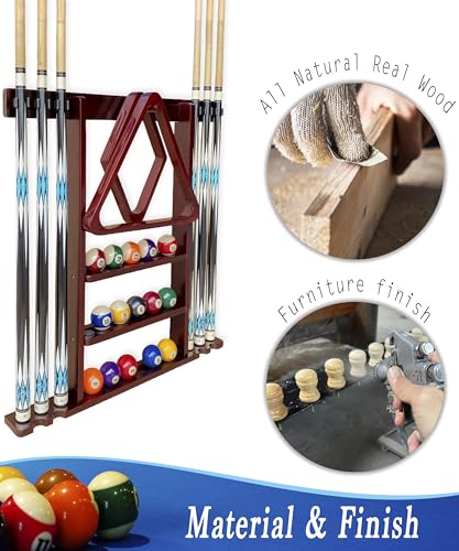 Pool Cue Stick Holder Wall Mount, Pool Cue Holder, Billiard Cue Rack For Pool Table Accessories. Pool Table Stick Holder Wall Mount Made Of 100% Solid Wood (Dark Mahogany) - color: Dark Mahogany
