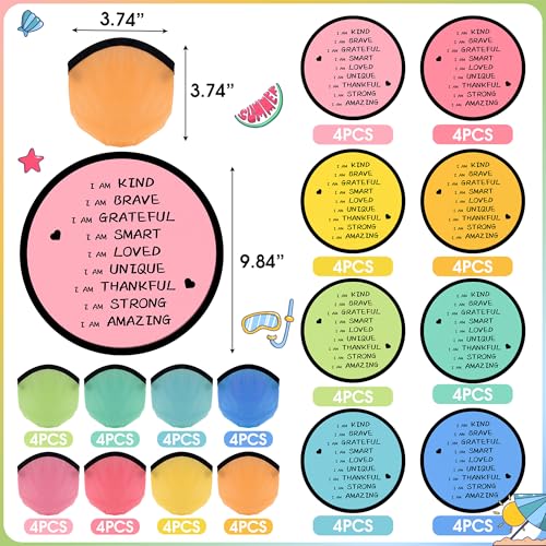 End of the Year Gifts for Students Bulk Foldable Flying Disc Fans Set with Stickers Bags, End of Year Student Gifts from Teacher Beach Fun Folding Pocket Hand Fans for Outdoor Activities Games - style: 32 Pcs Inspirational Flying Disc Fans-D