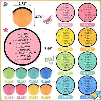 End of the Year Gifts for Students Bulk Foldable Flying Disc Fans Set with Stickers Bags, End of Year Student Gifts from Teacher Beach Fun Folding Pocket Hand Fans for Outdoor Activities Games - style: 32 Pcs Inspirational Flying Disc Fans-D