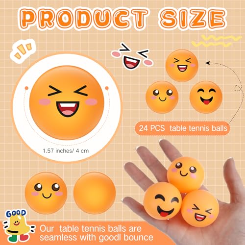 24 Pcs Novelty Table Tennis Balls 3 Special Emotion Face Cute Table Tennis Balls Accessories for All Golfers Birthday Fun Gift Game Art Pet - color: yellow