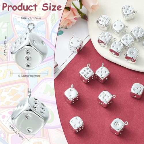 Stiesy Plating Acrylic Dice Charms 40Pcs, Silver Color Gambling Theme Pendants Dangle Charms Bulk for Jewelry Making, DIY Craft Projects and Game Lover Presents - color: Silver Dice-40pcs
