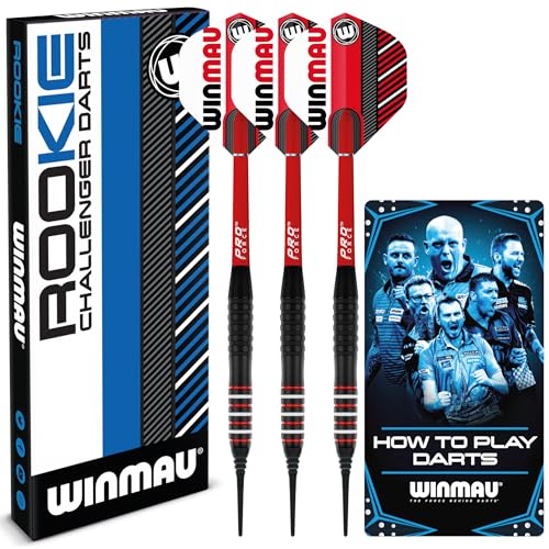 WINMAU Rookie Blue Softip (Plastic Tips) Brass Darts Set | Single or Multi Sets | Includes Flights and Shafts (Stems) | Exclusive Darts Booklet | Blue, Red and Green | - color: Red