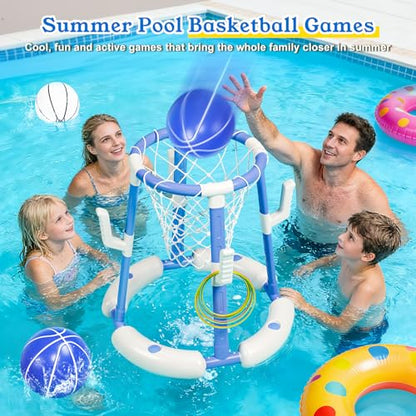 Pool Basketball Hoop&Ring Toss Game 2-in-1 Floating Pool Toy with 4 Balls 8 Rings&Pump,Outdoor Swimming Basketball Party Games Water Play Toy Anti-Tip Stable Base Summer Gift for Kid 4-8 8-12& Adult - size: without backboard