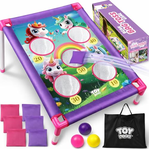 TOY Life Bean Bag Toss Game, Carnival Party Games, Cornhole Set for Kids Outdoor Games, Outside Toys for Kids Ages 4-8, Yard Outdoor Toys for Toddlers 3-5, Gifts for 3 4 5 6 7 Year Old Girls & Boys - color: Purple & Pink Unicorn