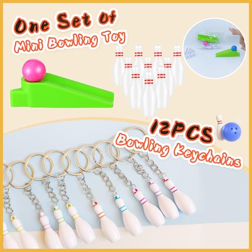 Bowling Party Favors Themed Birthday Party Decorations Supplies Include Keychains Slap Bracelets Goodie Bags Stickers Mini Bowling Game Toy Set Bowling Party Favors Gifts for Pinata Filler