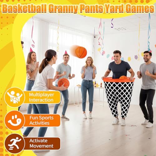 Leitee 11 Pcs Granny Pants Yard Game Games Set Oversized Pants with Bouncy Balls and Air Pump Outdoor Tossing for Basketball Party Supplies Sport Play Adults Fun Family Reunion Gatherings - style: Basketball