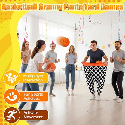 Leitee 11 Pcs Granny Pants Yard Game Games Set Oversized Pants with Bouncy Balls and Air Pump Outdoor Tossing for Basketball Party Supplies Sport Play Adults Fun Family Reunion Gatherings - style: Basketball