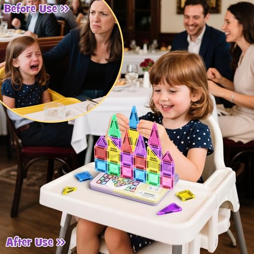 42-Piece Mini Magnetic Tiles Travel Set with Metal Storage Box - Portable STEM Building Blocks for Kids Ages 3-8, Montessori Educational Toys for Airplane & Car Rides, Gift for Boys & Girls - size: 42 Pieces