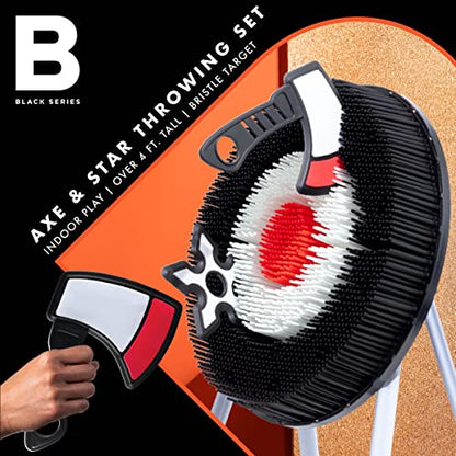Black Series Axe Throwing Target Set, Includes 3 Axes & Bristle Target, Lightweight Plastic Axes with Blunted Edges, Safe for Indoor & Outdoor Use, Fun Party Activity Game