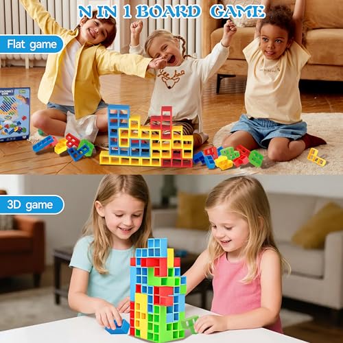 72Pcs Balance Stack Game for Kids 8+ & Adults, w/66 Challenge Cards | Large Balance Stacking Blocks for 2-4 Player, STEM Building Toy for Kids, Giant Balance Tower Game for Family&Party