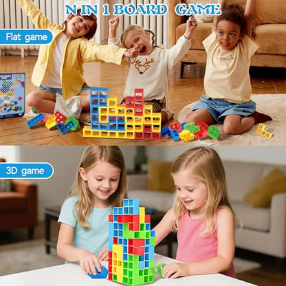 72Pcs Balance Stack Game for Kids 8+ & Adults, w/66 Challenge Cards | Large Balance Stacking Blocks for 2-4 Player, STEM Building Toy for Kids, Giant Balance Tower Game for Family&Party