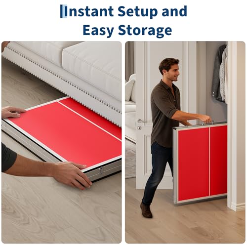 Folding Table Tennis Game with Net,Portable Mid-Size Ping Pong Table Set 6x3ft - 2 Paddles & 3 Balls - Easy Assembly - Indoor/Outdoor Use - Ideal for Adults & Teens